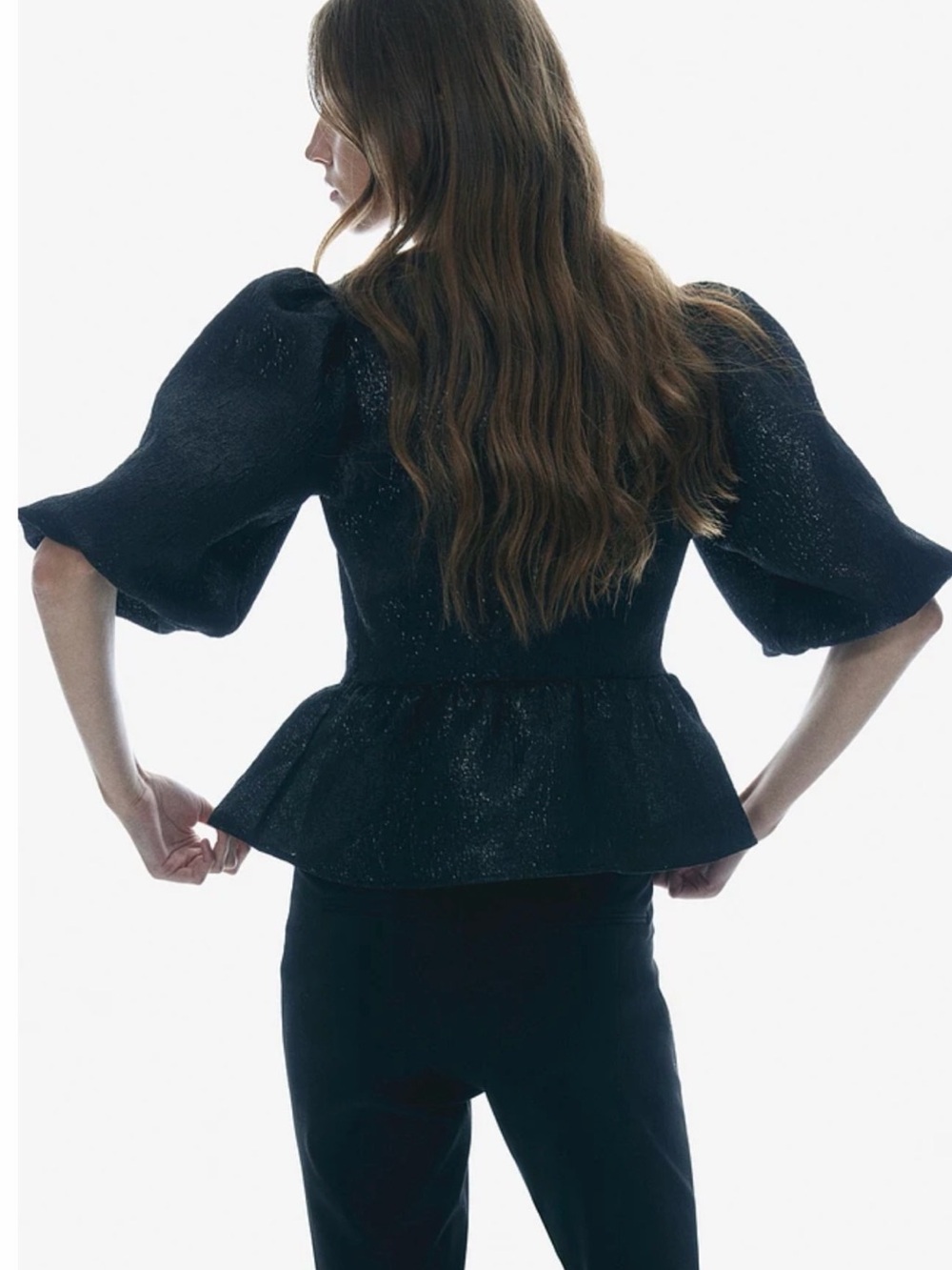 JACQUARD-WEAVE TIE-FRONT BLOUSE